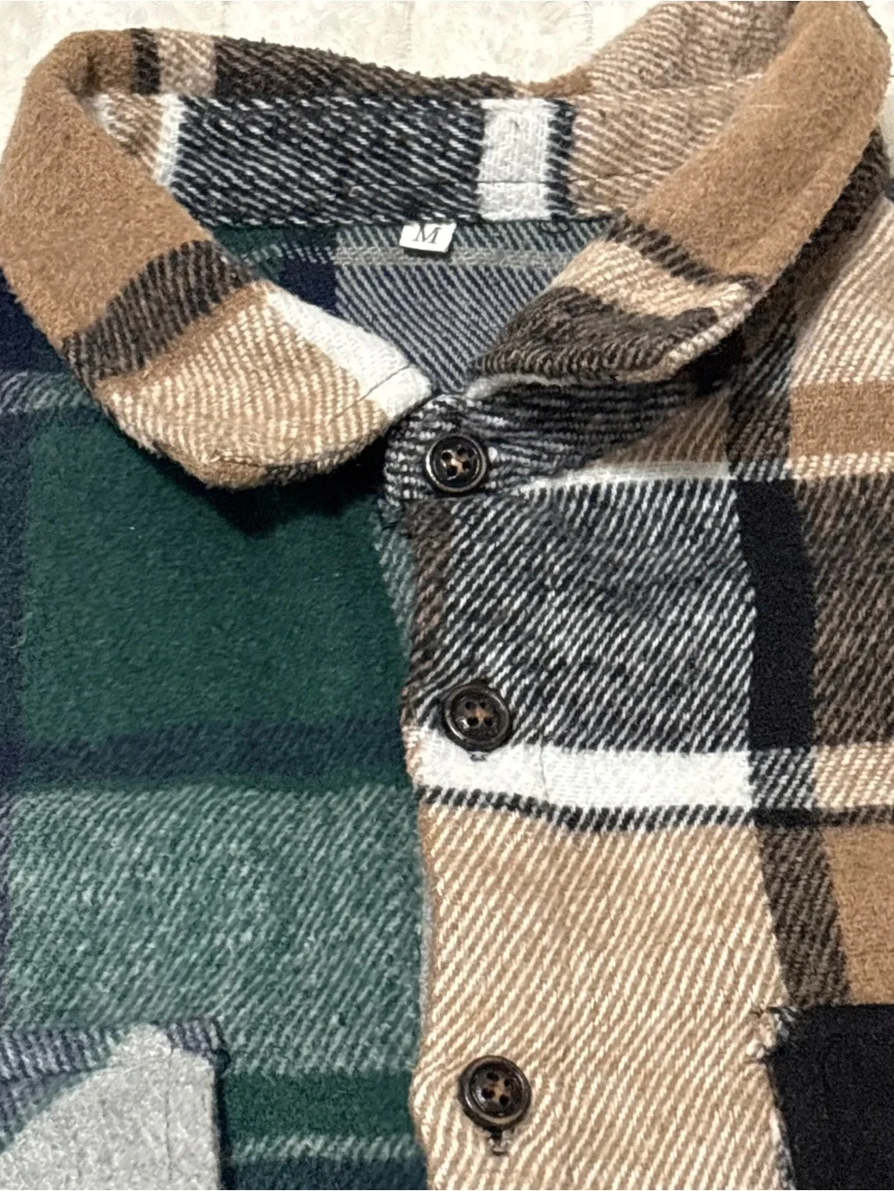 Men's Plaid Flannel Shirt Jacket - Green & Tan